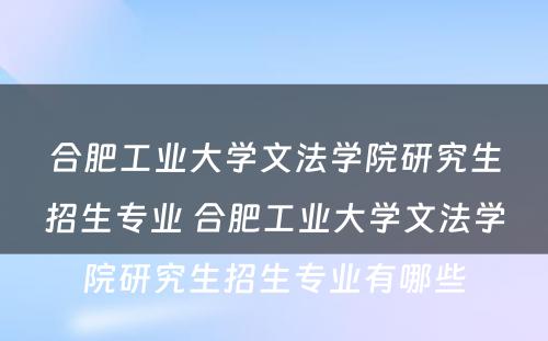 合肥工业大学文法学院研究生招生专业 合肥工业大学文法学院研究生招生专业有哪些