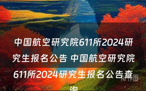 中国航空研究院611所2024研究生报名公告 中国航空研究院611所2024研究生报名公告查询