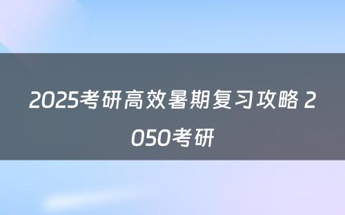 2025考研高效暑期复习攻略 2050考研