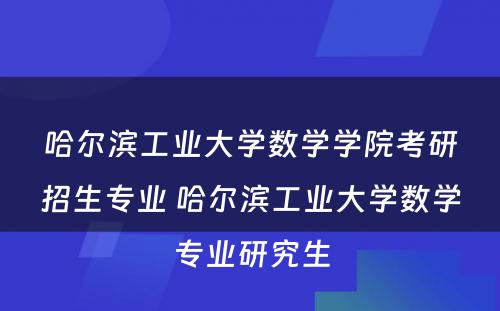 哈尔滨工业大学数学学院考研招生专业 哈尔滨工业大学数学专业研究生