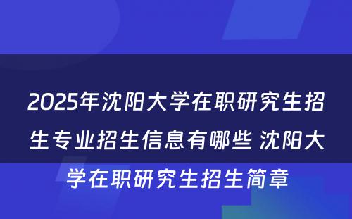 2025年沈阳大学在职研究生招生专业招生信息有哪些 沈阳大学在职研究生招生简章