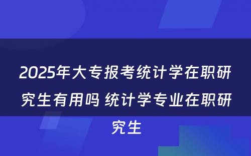 2025年大专报考统计学在职研究生有用吗 统计学专业在职研究生