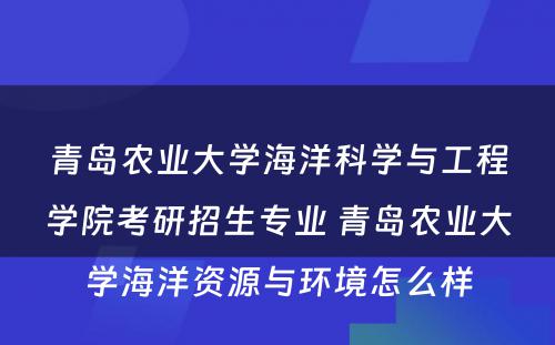 青岛农业大学海洋科学与工程学院考研招生专业 青岛农业大学海洋资源与环境怎么样