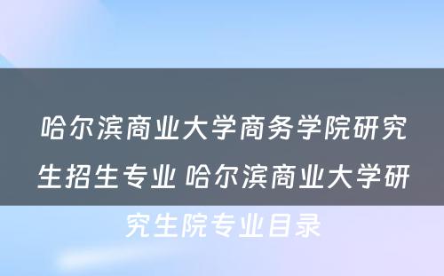 哈尔滨商业大学商务学院研究生招生专业 哈尔滨商业大学研究生院专业目录