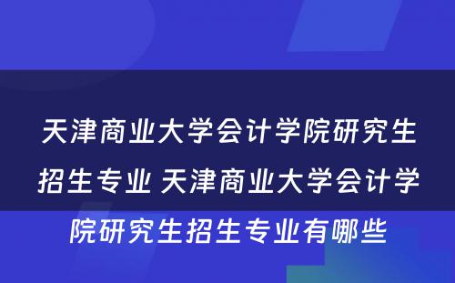 天津商业大学会计学院研究生招生专业 天津商业大学会计学院研究生招生专业有哪些