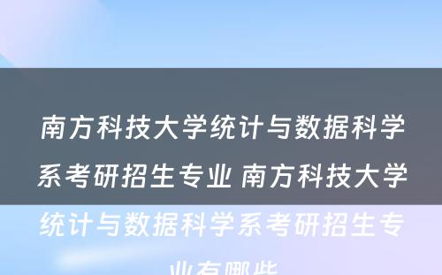 南方科技大学统计与数据科学系考研招生专业 南方科技大学统计与数据科学系考研招生专业有哪些