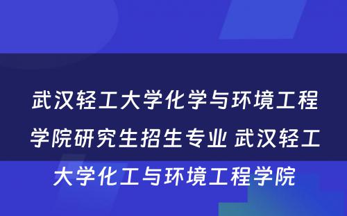 武汉轻工大学化学与环境工程学院研究生招生专业 武汉轻工大学化工与环境工程学院