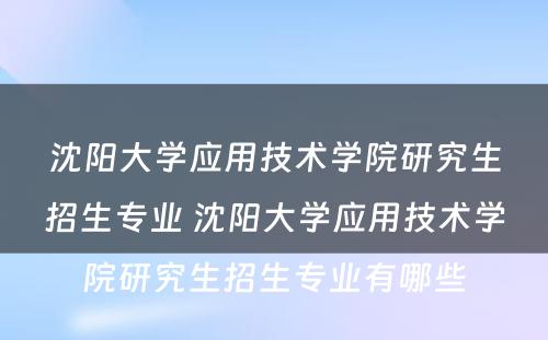 沈阳大学应用技术学院研究生招生专业 沈阳大学应用技术学院研究生招生专业有哪些