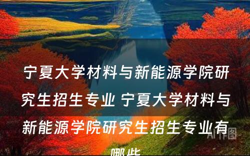 宁夏大学材料与新能源学院研究生招生专业 宁夏大学材料与新能源学院研究生招生专业有哪些