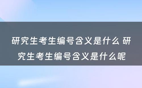 研究生考生编号含义是什么 研究生考生编号含义是什么呢