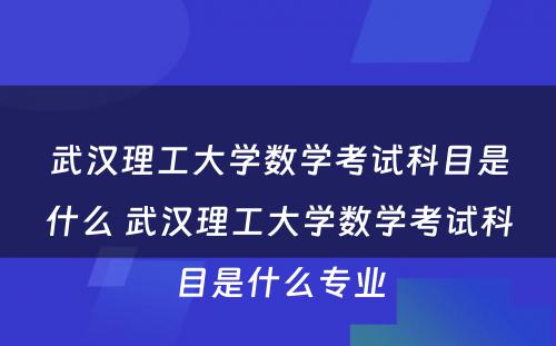 武汉理工大学数学考试科目是什么 武汉理工大学数学考试科目是什么专业