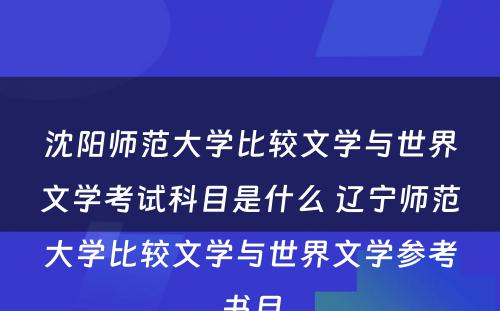 沈阳师范大学比较文学与世界文学考试科目是什么 辽宁师范大学比较文学与世界文学参考书目