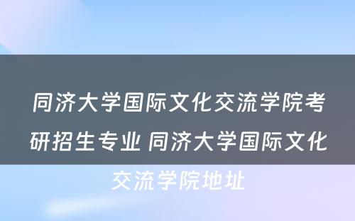 同济大学国际文化交流学院考研招生专业 同济大学国际文化交流学院地址