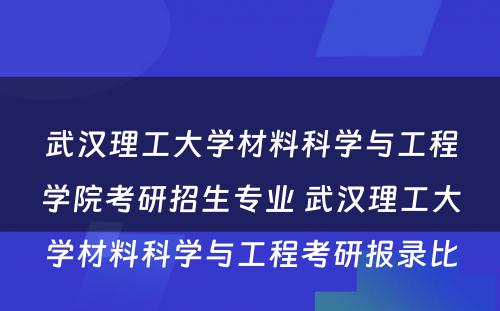 武汉理工大学材料科学与工程学院考研招生专业 武汉理工大学材料科学与工程考研报录比