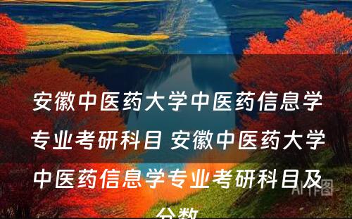 安徽中医药大学中医药信息学专业考研科目 安徽中医药大学中医药信息学专业考研科目及分数