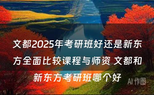 文都2025年考研班好还是新东方全面比较课程与师资 文都和新东方考研班哪个好