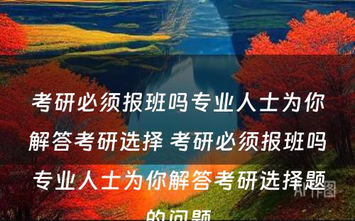 考研必须报班吗专业人士为你解答考研选择 考研必须报班吗专业人士为你解答考研选择题的问题