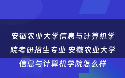 安徽农业大学信息与计算机学院考研招生专业 安徽农业大学信息与计算机学院怎么样