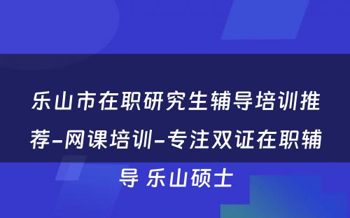 乐山市在职研究生辅导培训推荐-网课培训-专注双证在职辅导 乐山硕士